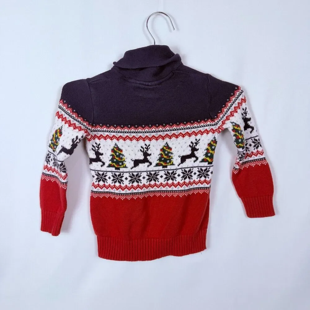 The Children's Place Christmas Tree Reindeer Fair Isle Sweater Toddler 5T Red